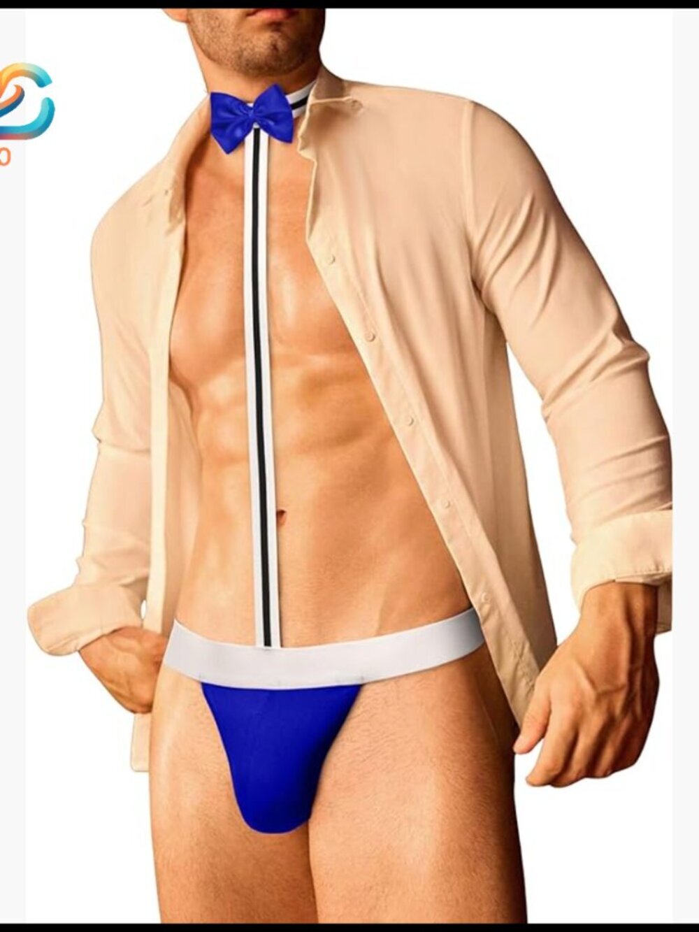 Men's Low Rise G-String Thong Swimsuit with Bow Tie Suspender